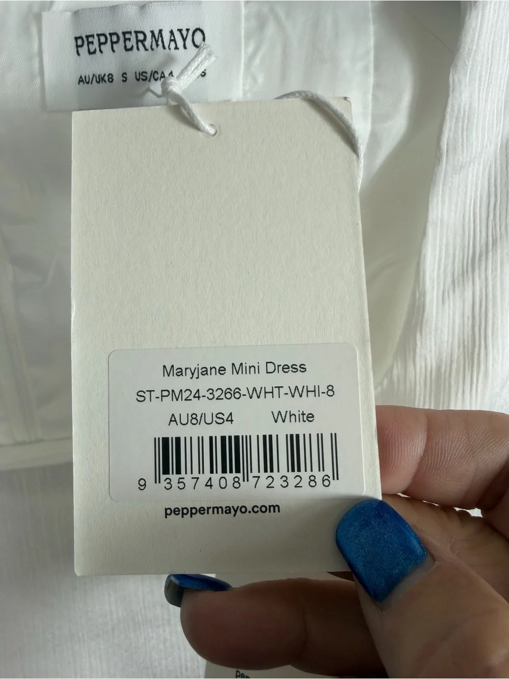 Peppermayo NWT Women’s Maryjane Mini Dress In White Textured Satin. Size 4. - Picture 7 of 14